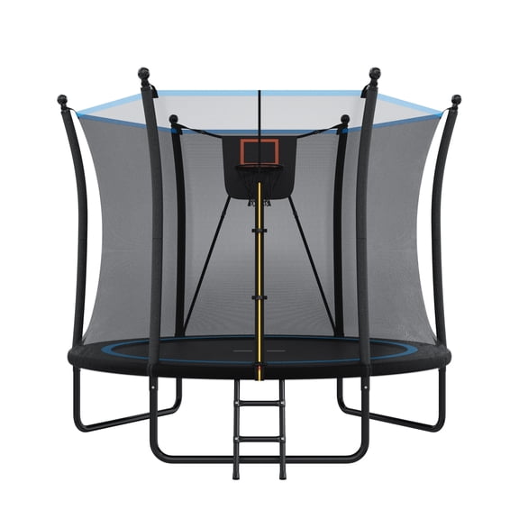 Enjoy lightly 8FT Outdoor Trampoline with Enclosure Net and Ladder - Safe Bounce Trampoline for Kids and Toddlers - Backyard Recreational Fun