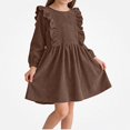 thumbnail image 2 of Teylalorva Girl's Dresses (3-8), Crew Neck Long Sleeve Casual Dresses Soft Comfort Daily Outfit Indoor Outdoor Wearing Brown Size 110, 2 of 9
