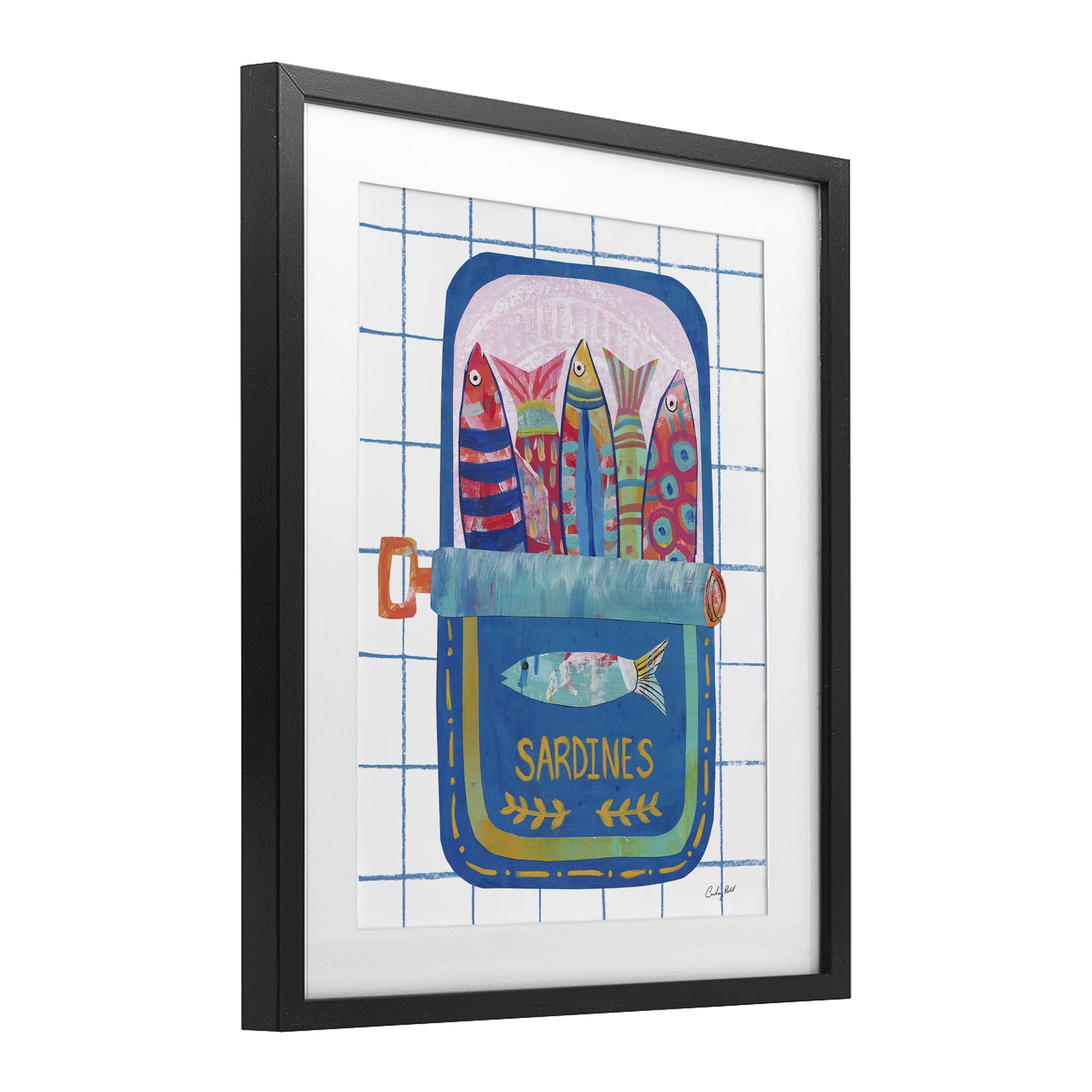 Stupell Industries Silly Sardines Blue Tin Black Framed Print Under Glass, design by Courtney Prahl