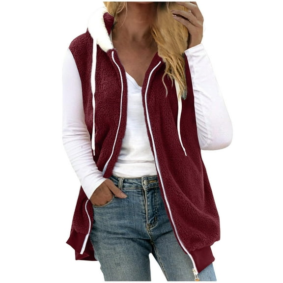 LIaqionyy Womens Plus Size Fleece Vest Casual Warm Sleeveless Zip up Sherpa Vests Jacket Fall Winter Clothes S-5XL
