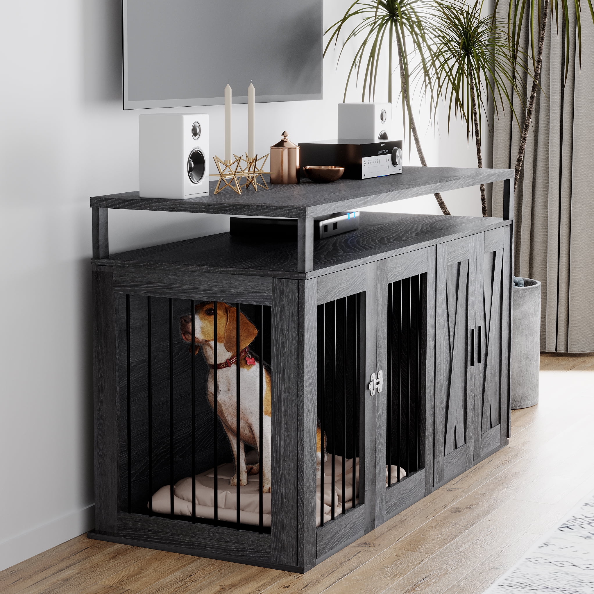 55 inch Dog Crate Furniture, Style Dog Crate TV Stand with Drawer