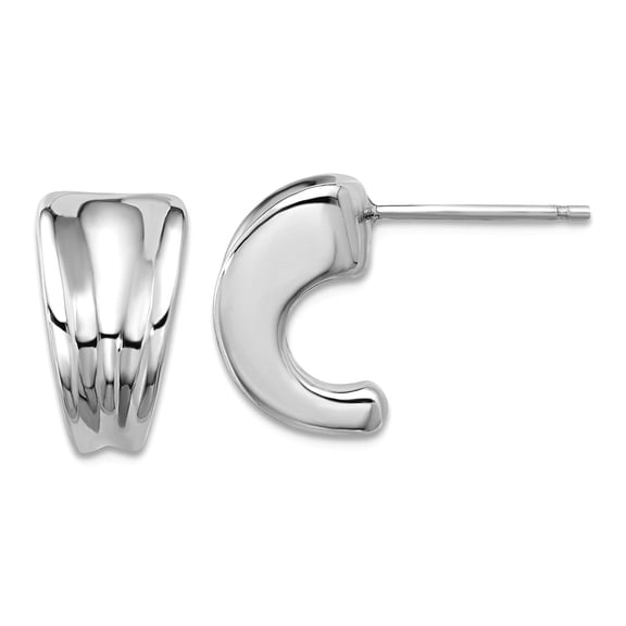 925 Sterling Silver Rhodium Plated Polished Graduating J-hoop Post Earrings 13.5x12.6mm Wide 8mm Thick Hoop Earring for