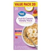 Great Value Instant Oatmeal, Fruit and Cream Variety Pack, 20 Count, 1.05 oz Each