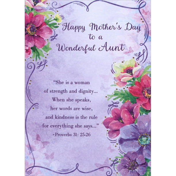 Mother S Day Card For Aunt Designer Greetings Pink And Purple Floral Border: Wonderful Aunt Religious Mother's  Day Card - Walmart.com