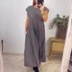 thumbnail image 3 of Vestido sin mangas con cuello redondo y pliegues para mujer 2025: color liso informal, poliéster ligero para el día a día en primavera/verano., 3 of 5