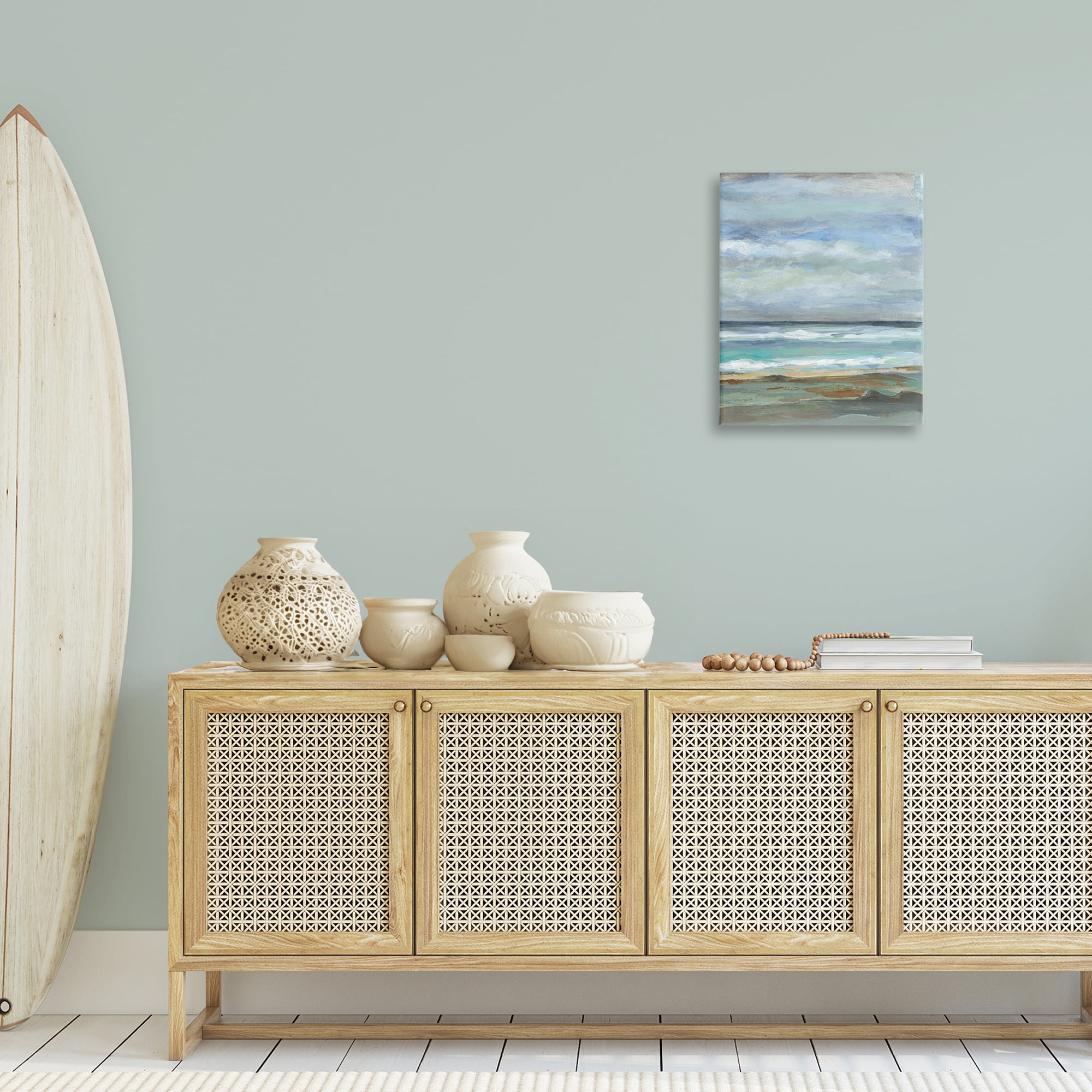 Stupell Industries Traditional Cloudy Seashore Nautical & Beach Painting Wrapped Canvas Art Print Wall Art, 16 x 20