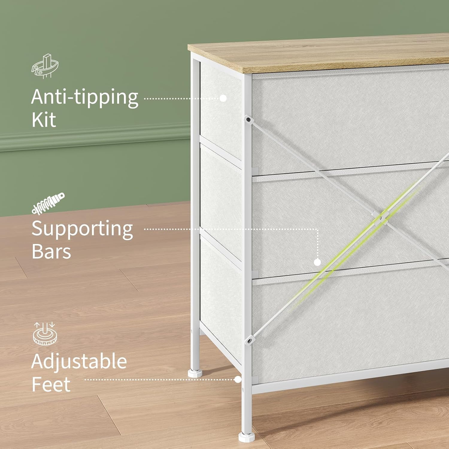 63 Inch TV Stand Dresser for Bedroom, 8 Fabric Drawers, for 65 70 75 Inch TV, Entertainment Center with Storage Media TV Console Table