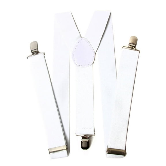 Men's 1 Inch Wide Solid Adjustable Suspenders, White