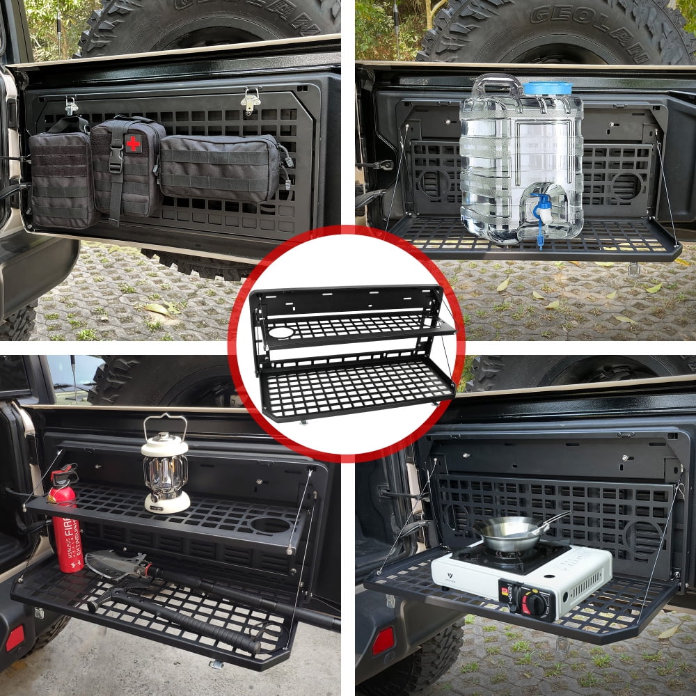 2-Tier Tailgate Table Rear Foldable Storage Cargo Rack Outdoor Camping Desk Fits for 2007-2022 Jeep Wrangler JK&JL 4 Door (Not Fit JK Models with Stock Subwoofer)