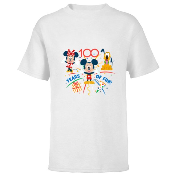 Disney 100 Anniversary Mickey Minnie Pluto 100 Years of Fun - Short Sleeve T-Shirt for Kids - Customized-White