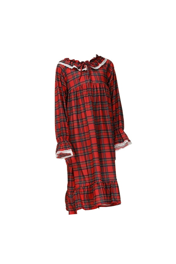 Girls Plaid Striped Pajamas Dress Cotton Thin Lightweight Long Nightdress Teen Kids Family Lace Nightgowns Sleepwear