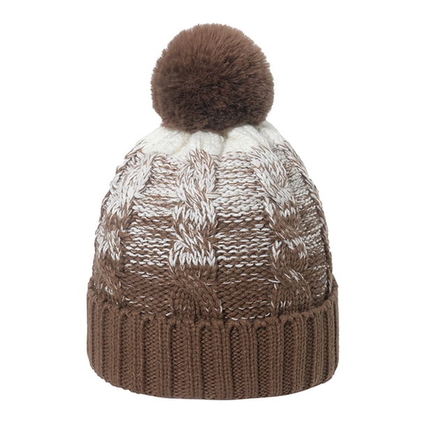 Gorro de invierno con puños suaves, pompón, rayas, tejido, calavera, gorro de esquí holgado, gorro de lana de mezcla de colores degradados