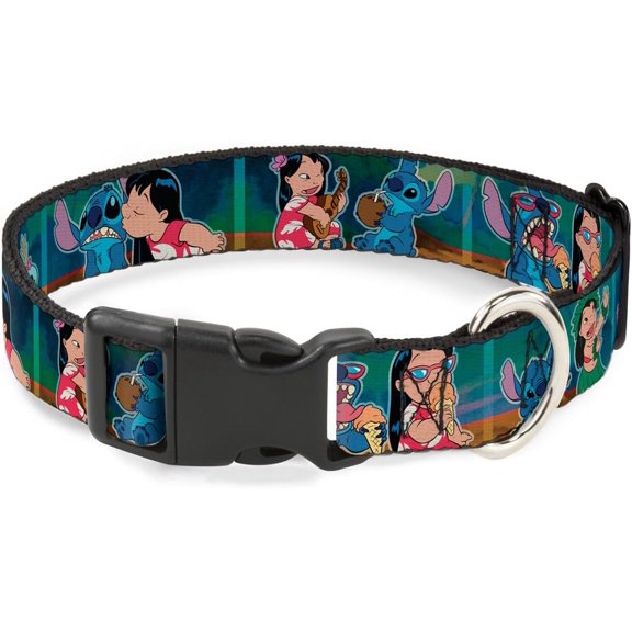 buckle-down lilo & stitch 5-scene blocks disney breakaway plastic clip collar, narrow-large