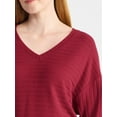 thumbnail image 4 of Time and Tru Women's Ribbed Hacci Knit V Neck Top with Long Sleeves, Sizes XS-XXXL, 4 of 5
