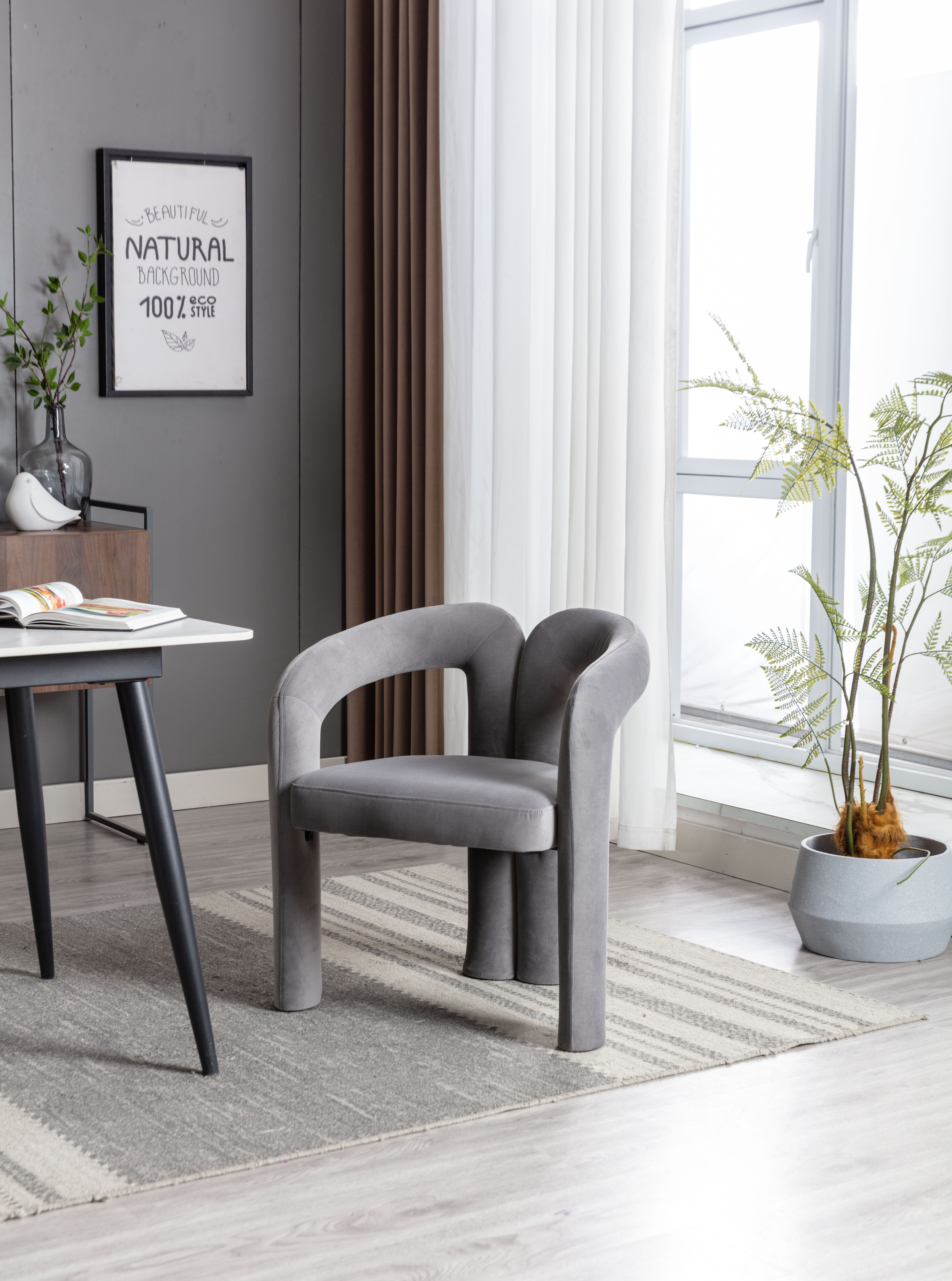 MAYEERTY Contemporary Designed Velvet Fabric Upholstered Accent/Dining Chair /Barrel Side Chairs Kitchen Armchair for Living Room set of 2 (Gray Velvet)