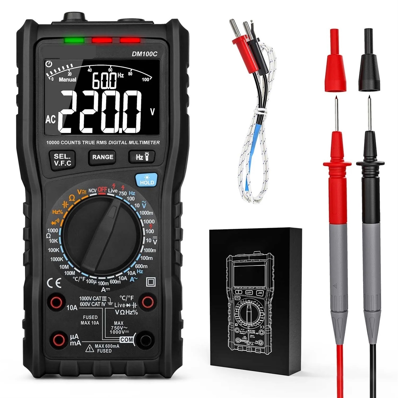 DM100C 10000 Counts Multimeter High Precision Temperature Measure NCV Resistance Capacitance DM100 Humidity Multi Meter ,Versatile Measurement