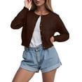 thumbnail image 2 of idosla Cropped Cardigan Bolero Shrug for Women, Button Down Long Sleeve Knit Sweater for Dresses,for Jeans (Brown, L), 2 of 6