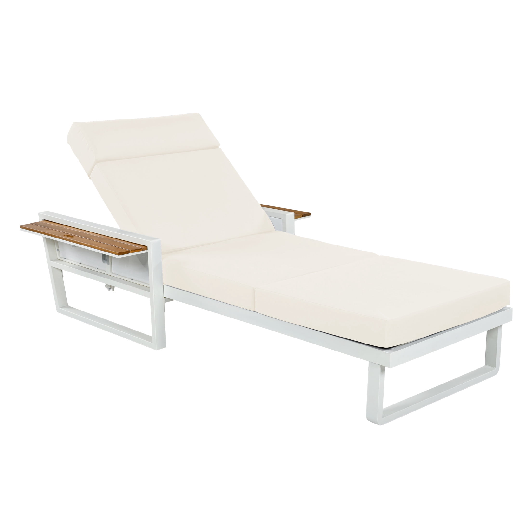 Christopher Knight Home Outdoor Chaise Lounge with 4-Fold Cushion, Adjustable Backrest, White + Beige