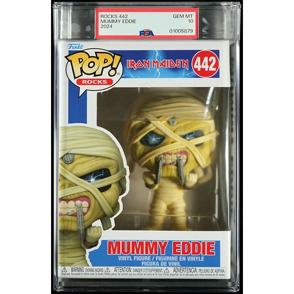 Iron Maiden, PSA Graded 10 GEM MINT, Mummy Eddie Collectible Vinyl Figure #442, Fully Encapsulated Bundle with Compatible Funko Pop! PSA Hard Protector Case
