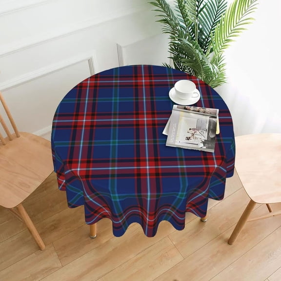 Tablecloth Round, Royal Blue and Red Plaid Glenn Tartan Washable Table Cover for Farmhouse Kitchen Dining Picnic Party Indoor Outdoor Table Mats 60 inch