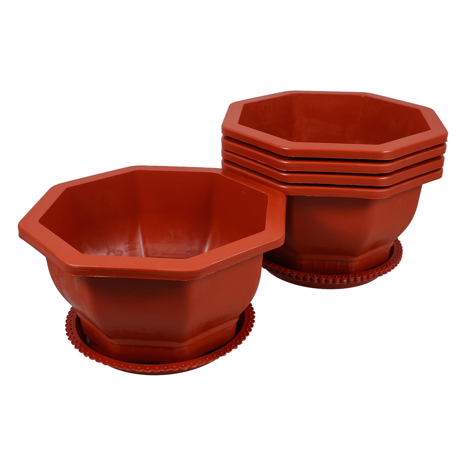EXHUMKY BERTDOMD Set of 5 Red Octagonal Plastic for Indoor and Outdoor Gardening 10.2 x 10.2 x 5.7 inches