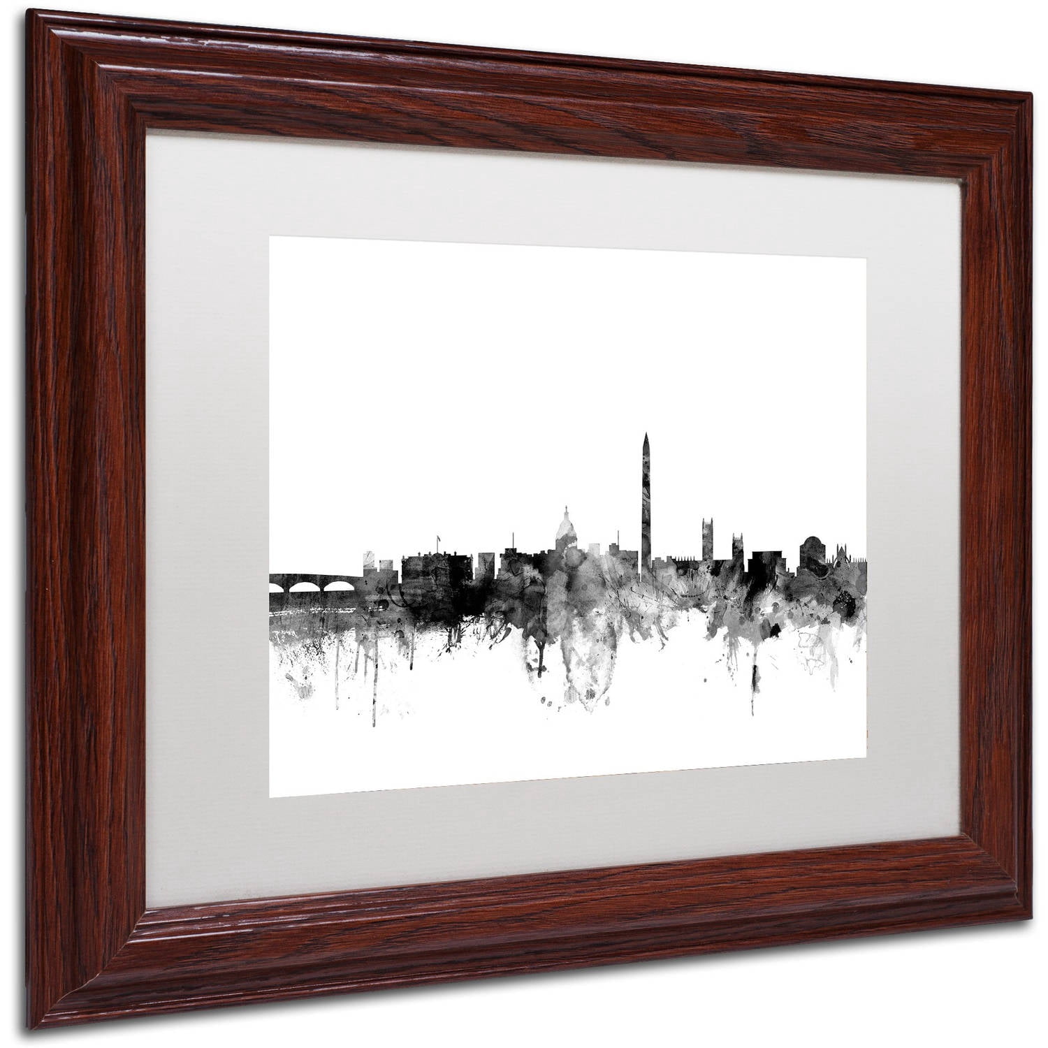 Trademark Fine Art "Washington DC Skyline B&W" Canvas Art by Michael Tompsett, White Matte, Wood Frame
