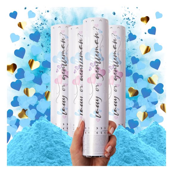 Gender Reveal Confeti Cannon PrimePure Blue, paquete de 4