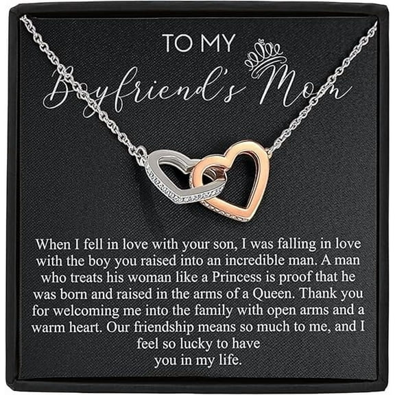 Interlocking Heart Necklace Custom Gift For Boyfriend's Mom, christmas day Gift To My Boyfriend’s Mom, Present Mother's Day Gift For Boyfriends Mom, Birthday Gift with message card