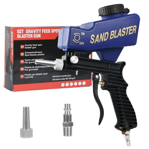 Sand Blaster Gun with Gravity Feed,Hobby Handheld Sandblaster Gun for Metal,Wood Paint/Rust Removal and Glass Etching,Up to 90  PSI Blasting Medial,Requires Air Compressor,Blue