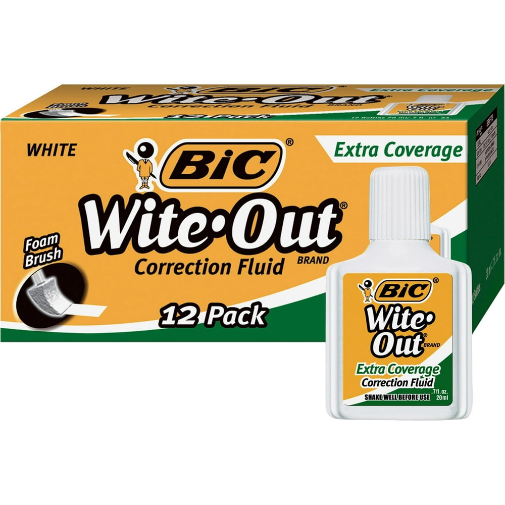 BIC WiteOut Brand Extra Coverage Correction Fluid, 20 ml, White, 12