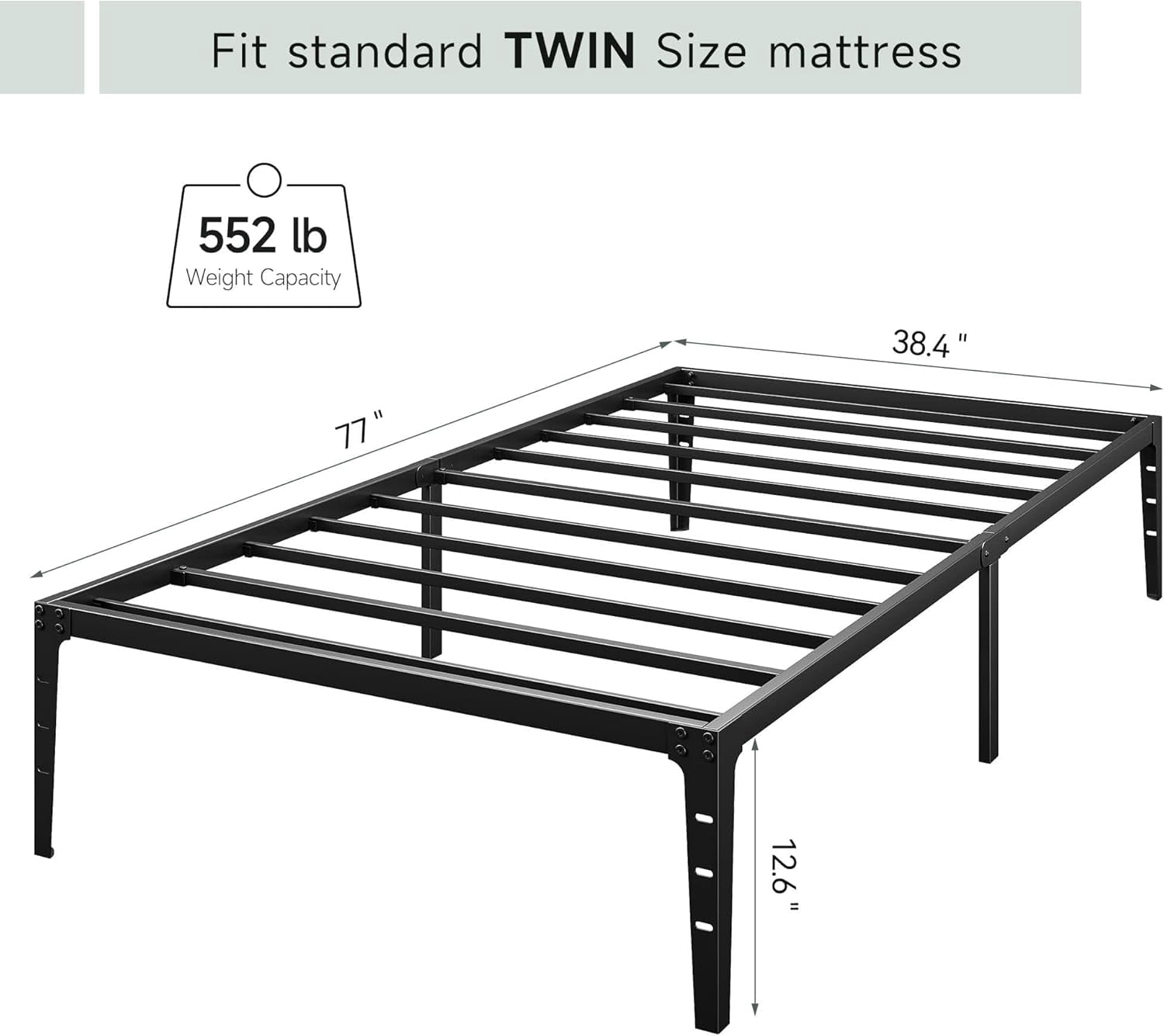 NEILA Sturdy Metal Bed Frame in Twin, Full, Queen, and King Sizes – Easy Assembly, Noise-Free Design, 12-Inch Under-Bed Storage, Heavy Duty Construction, No Box Spring Required