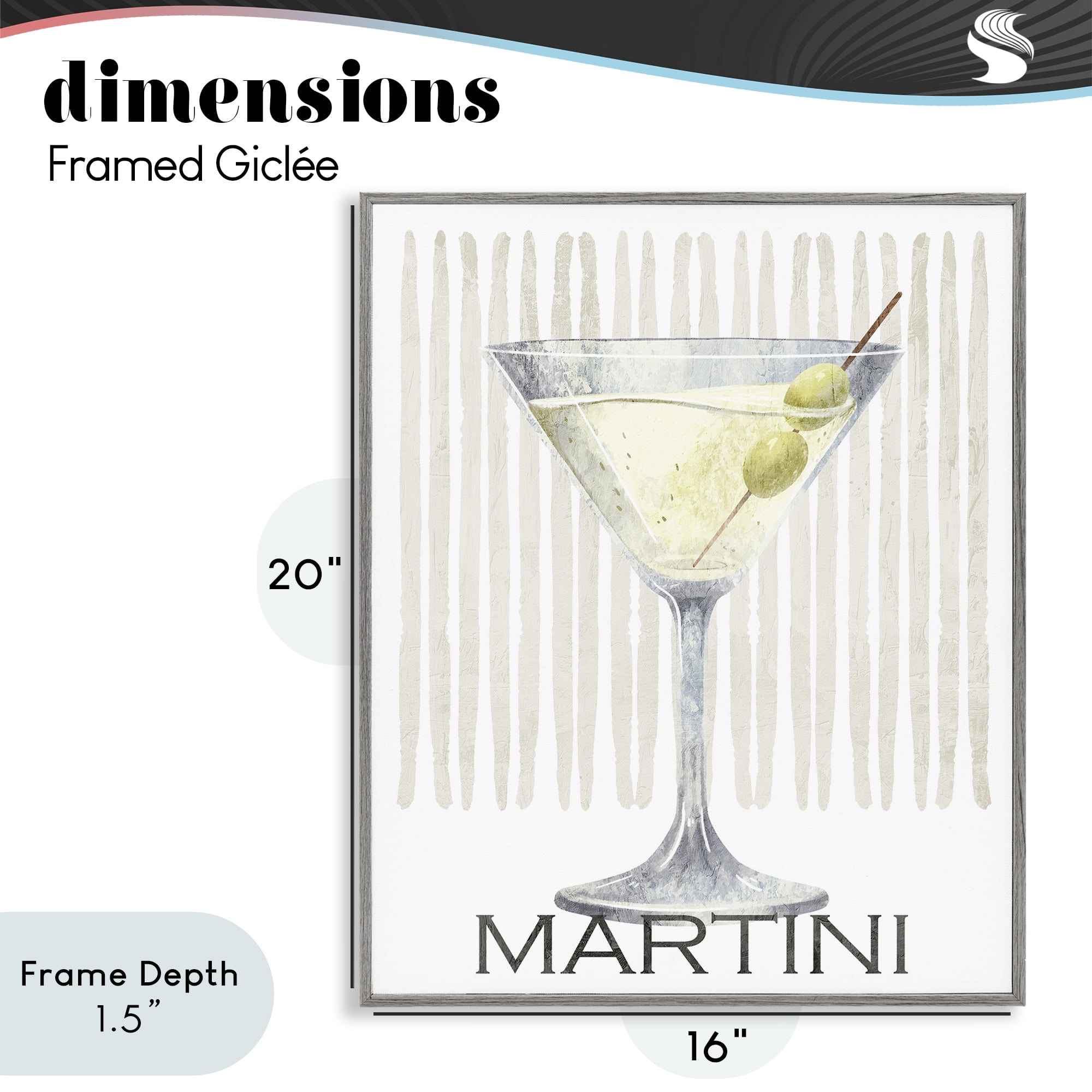 Stupell Industries Subtle Martini Drink Gray Framed Giclee Art, design by Kim Allen