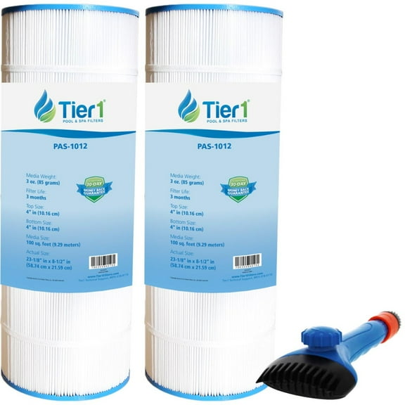 Tier1 Pool & Spa Filter Cartridge 2-pk with Tier1 Wand Brush Filter Cleaner | Replacement for Hayward C1100, Star Clear II C1100, PA100 and More | 100 sq ft Pleated Fabric Filter Media