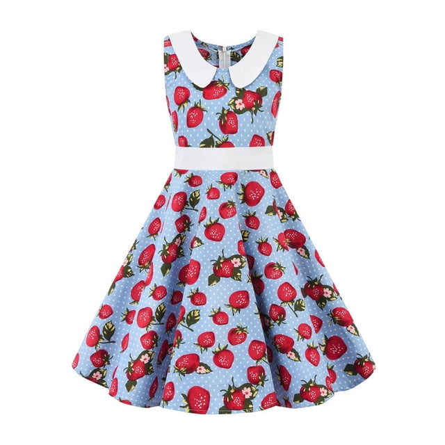 FYDUU Robes Filles Sans Manches Années 50 Vintage à Pois Robe de Soirée Rétro Col Peter Pan Décontractée Robe d'Été Quotidienne