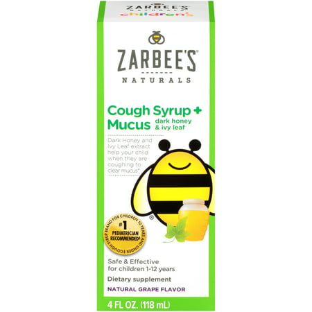 Zarbee's Naturals Children's Cough Syrup + Mucus with Dark Honey, Grape, 4 fl