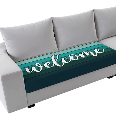 Couch Cushion Covers Teal Stripes Sofa Cushion Cover Stretch Seat Covers Wood Striped Welcome Sofa Slipcovers Soft Furniture Protector for Sectional Sofas Living Room Medium-1 Piece