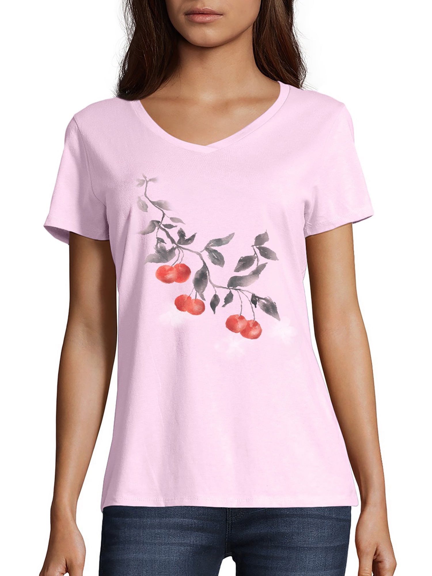 Nature Womens Casual T Shirts Cherry Blossom Floral Summer Tops Small
