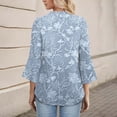 thumbnail image 5 of Women's Long Sleeve T-shirt 3/4 Length Sleeve Womens Tops V Neck Spring Shirts 2025 Petal Bell Sleeve Plus Size Boho Ethnic Style Tee Shirts,Blue Women's Long sleeve T-shirt XL, 5 of 6