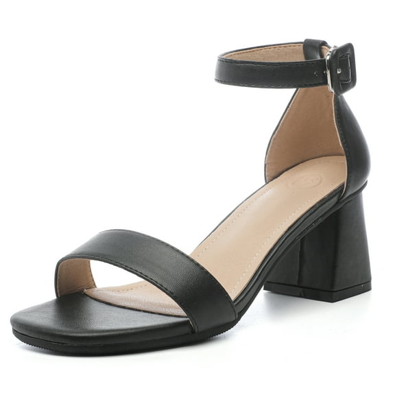 kkdom Women Chunky Sandals Heels Classic Ankle Strap Heels Black Size 7.5