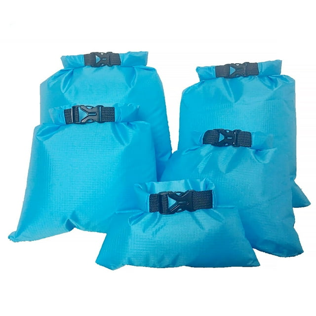 Lot de 5 Sacs Étanches Étanches Bateau Kayak Pêche Kayak Dérive Rafting Canotage Sac Pliable Portable Randonnée Natation Voyage Sac Bleu Ciel