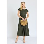 Solid Flutter Sleeve Tiered Tea Length Dress | 4 Colors | S-3X
