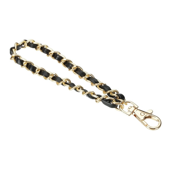 Uxcell Chain Wristlet Strap, 7" Leather Chain Wrist Lanyard Hand Strap Replacement with Metal Buckles for DIY Keychain Purse Wallet Clutch Bags Handbag Phone Case, Gold-Black