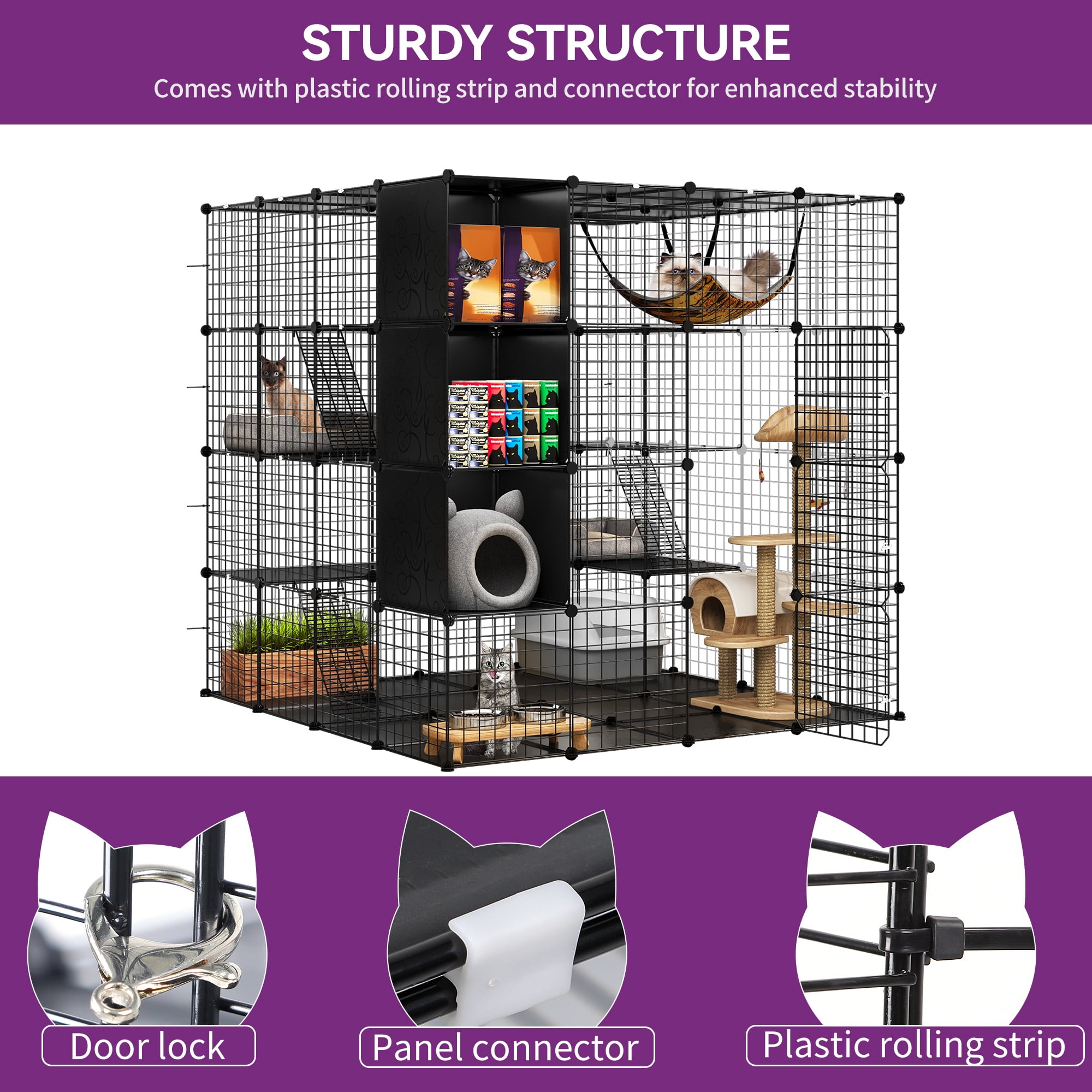 Uforic Cat Cage 4-Tier Cat Kennel for 1-4 Cats Metal Cat Haven with Hammock, DIY Indoor Catio Enclosure Spacious Cat Playpen(55"L x55"W x 55"H)