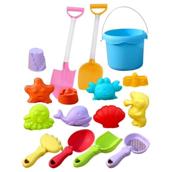 16 Pcs Beach Toys for Kids, Sand Toys Set with Sand Bucket, Shovels, Rakes, Watering Can and Various Sand Molds, Toddler Sandbox Toys for Outdoor Beach, Backyard and Summer Play