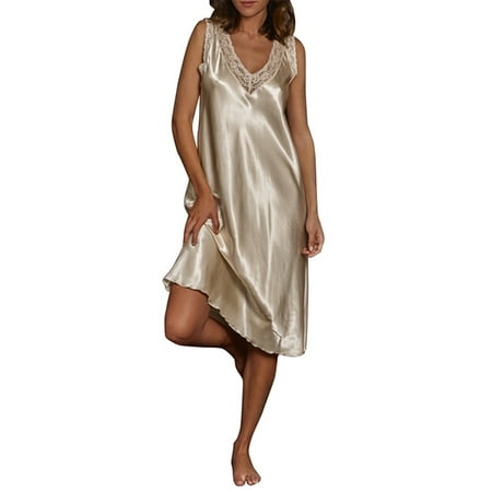 

Avamo Women Sleep Dress Solid Color Night Gowns Sleeveless Nightgowns Ladies Baggy Pajama Nightdress Sleepwear Champagne M