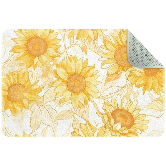 Hand Drawn Yellow Abstract Sunflower Small Area Rug, Non-Slip Door Mat Indoor Floor Mat, Washable Kitchen Rug Entrance Door Mat for Bedroom Living Room