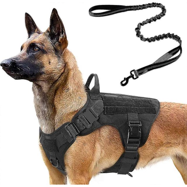 Tactical Dog Harness And 4ft Bungee Leash, Military Dog Harness Set For Large Medium Dogs, Hunting, Training G