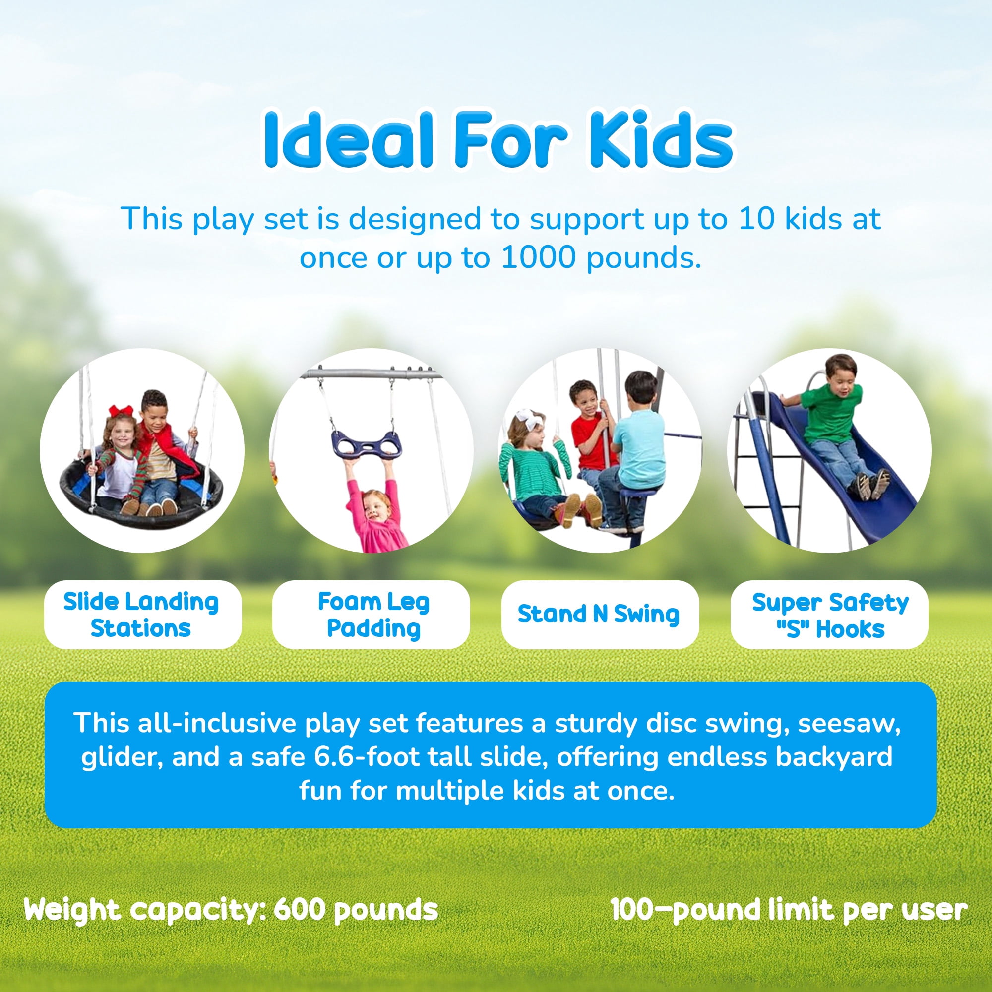 XDP Large All-Mighty Metal Swing Set For Older Kids with Super