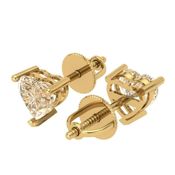 1 Ct Heart Cut Studs Natural Morganite 14K Yellow Solid Solid Gold Everyday Dainty Earrings Screw Back