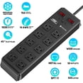 thumbnail image 3 of CRST Heavy Duty Power Strip Metal Surge Protector 10 Outlets 2 Individual Switches 1875W with 45° Flat Plug 14AWG 15Amp SJT 9 Feet Long Extension Cord, Black, 3 of 8